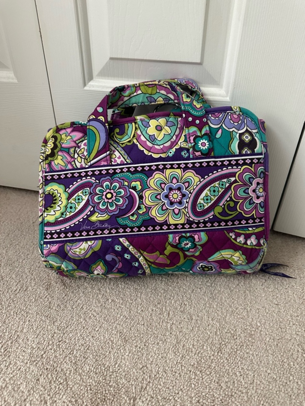 Vera Bradley Purple Teal Paisley Quilted Travel Case